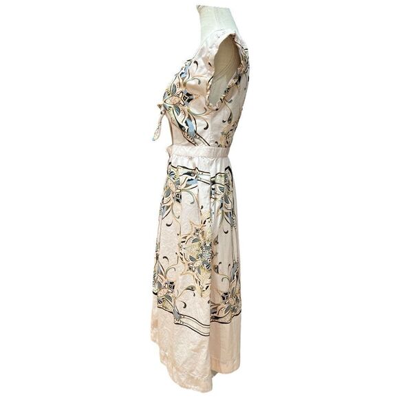 Free People Linvilla Beige Poplin Printed Midi Dress Size 6 - Picture 5 of 8